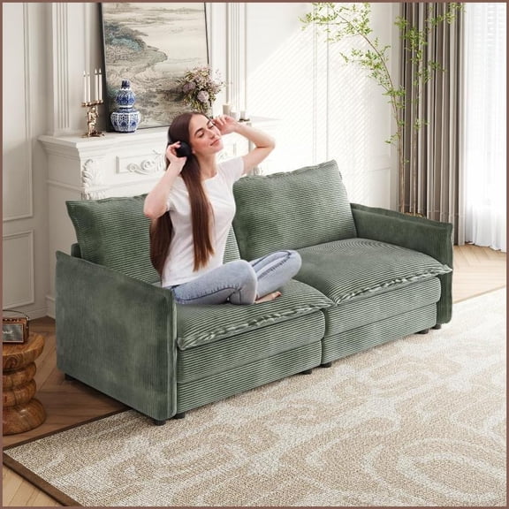Comfortable 2-Seat Corduroy Loveseat Sofa | Solid Wood Frame | Cushion Back | Deep Seat with Pillows for Living Room