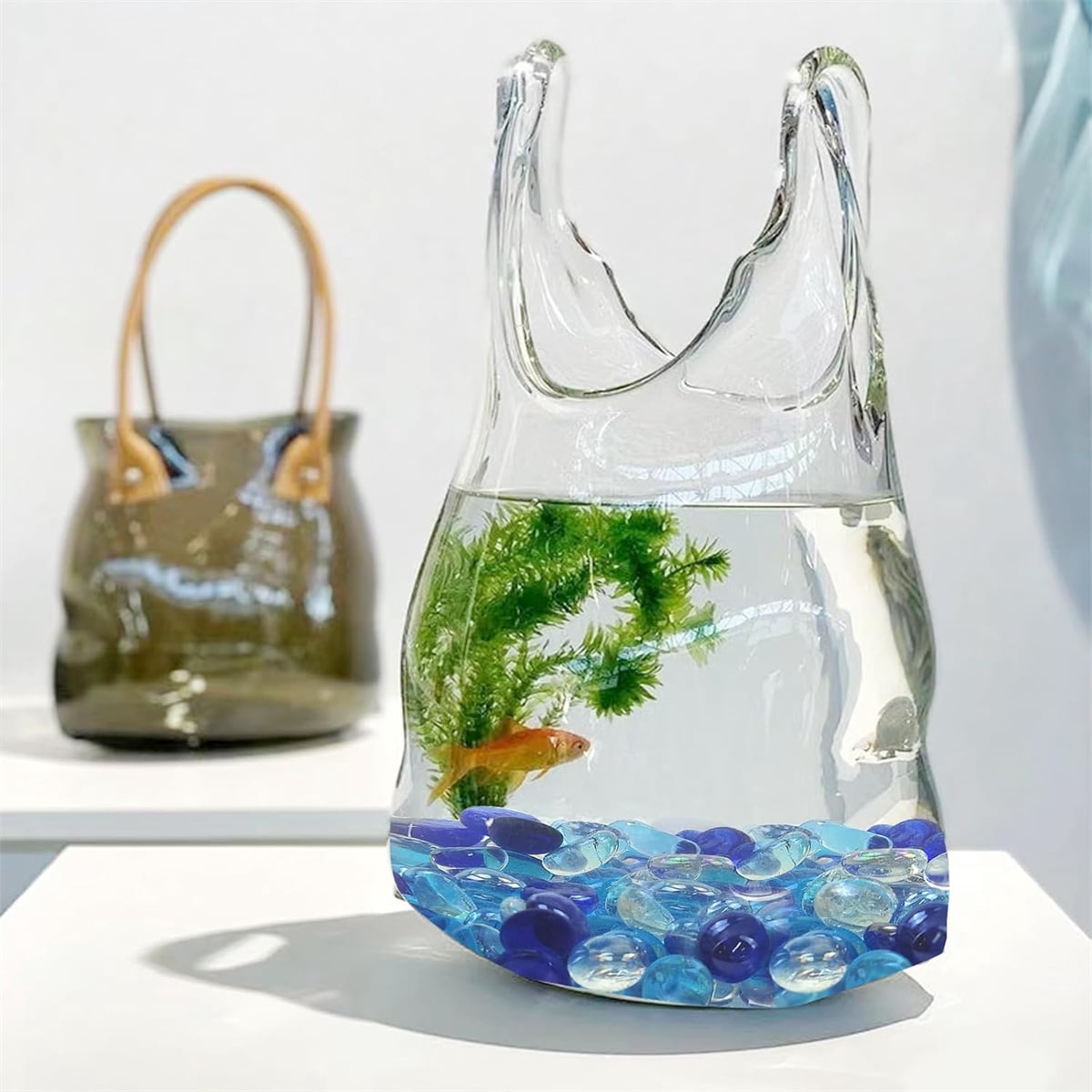 0.66lb Portable Blue Flat Glass Marbles,QZS Durable Vase Filler Glass Pebbles Floral Beads for Table,Aquarium,DIY Craft Decoration