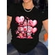 thumbnail image 1 of Camiseta con estampado gráfico de casa rosa vibrante para mujer, de San Valentín, cuello redondo, manga corta, para uso diario y para deportes de ocio., 1 of 5
