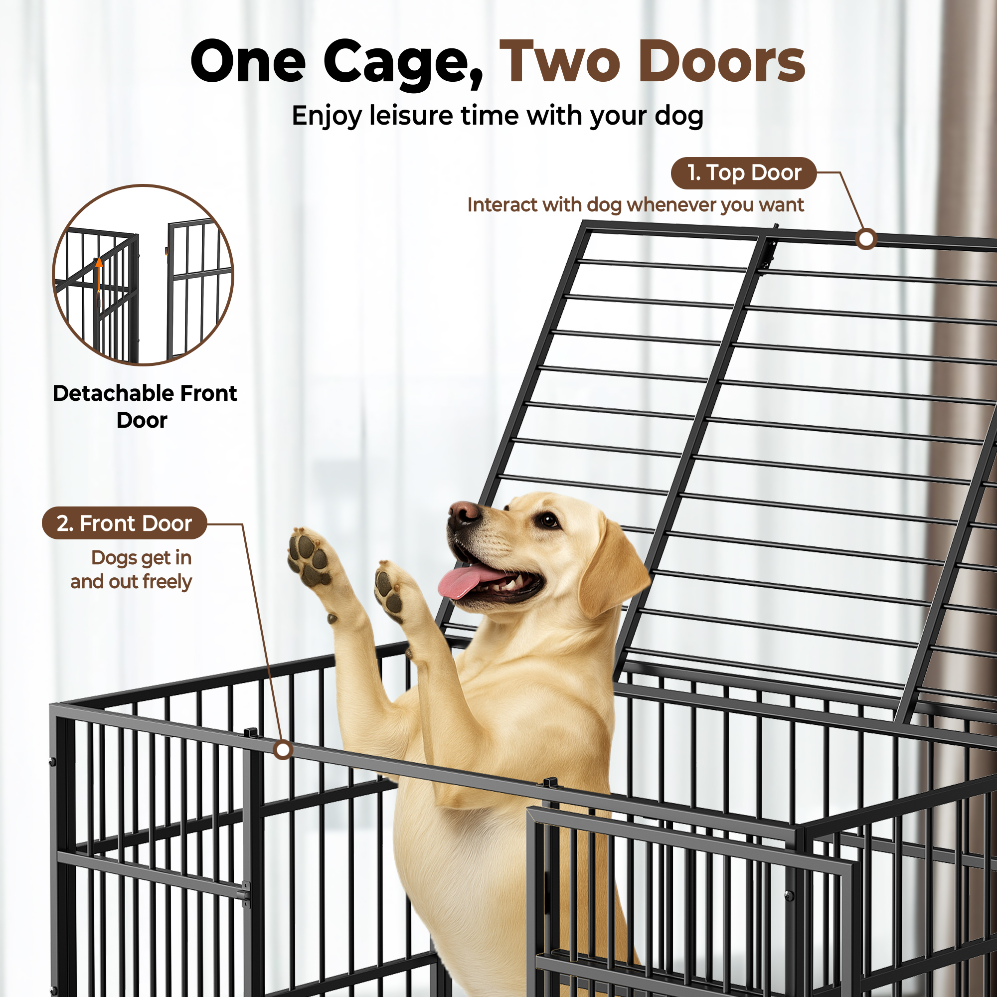 CAMMOO 48" Heavy Duty Dog Crate with Lockable Wheels photo 4
