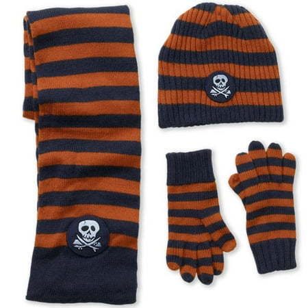 Boys' 4-Piece Skull Scarf, Beanie and Gloves