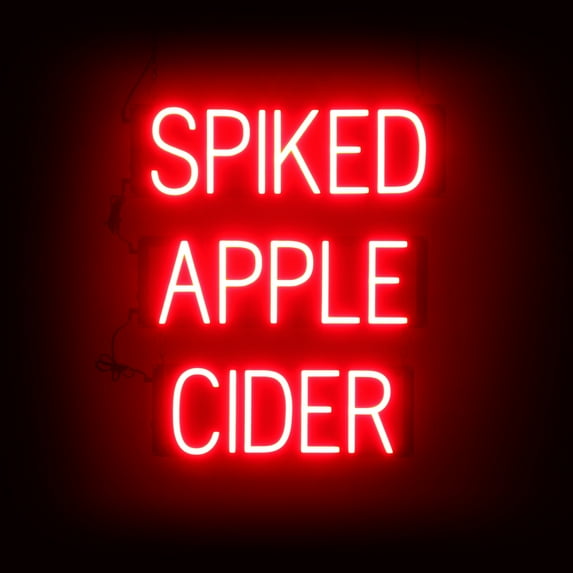 SpellBrite SPIKED APPLE CIDER LED Sign for Business. 21.1" x 23.8" Red SPIKED APPLE CIDER Sign Has Neon Sign Look With Energy Efficient LED Light Source. Visible from 500+ Feet, 8 Animation Settings.