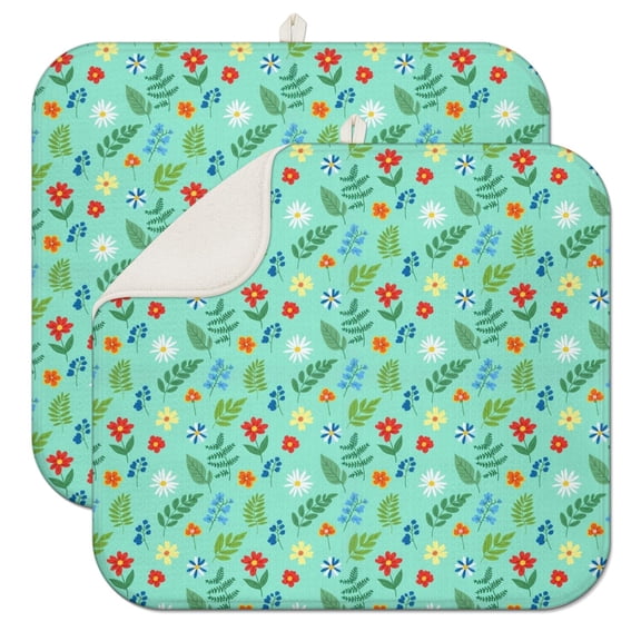 Pioneer Flower Floral Print Pattern Kitchen Dish Drying Mat 1 Pack, Ultra Absorbent Microfiber Drainer Mat, 16"x18"