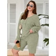 thumbnail image 2 of SHOWMALL Plus Outfit Sets for Women 2 Piece Matching Loungewear Green 2X Ribbed Knit Sets T-shirt Biker Shorts Sweatsuits Plus Size Pajamas, Lightweight for Spring / Summer / Fall / Winter, 2 of 8