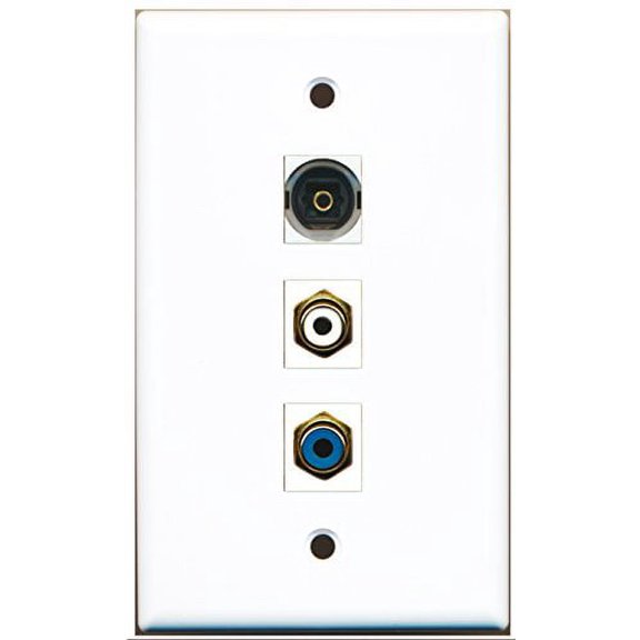 RiteAV - 1 Port RCA White and 1 Port RCA Blue and 1 Port Toslink Wall Plate