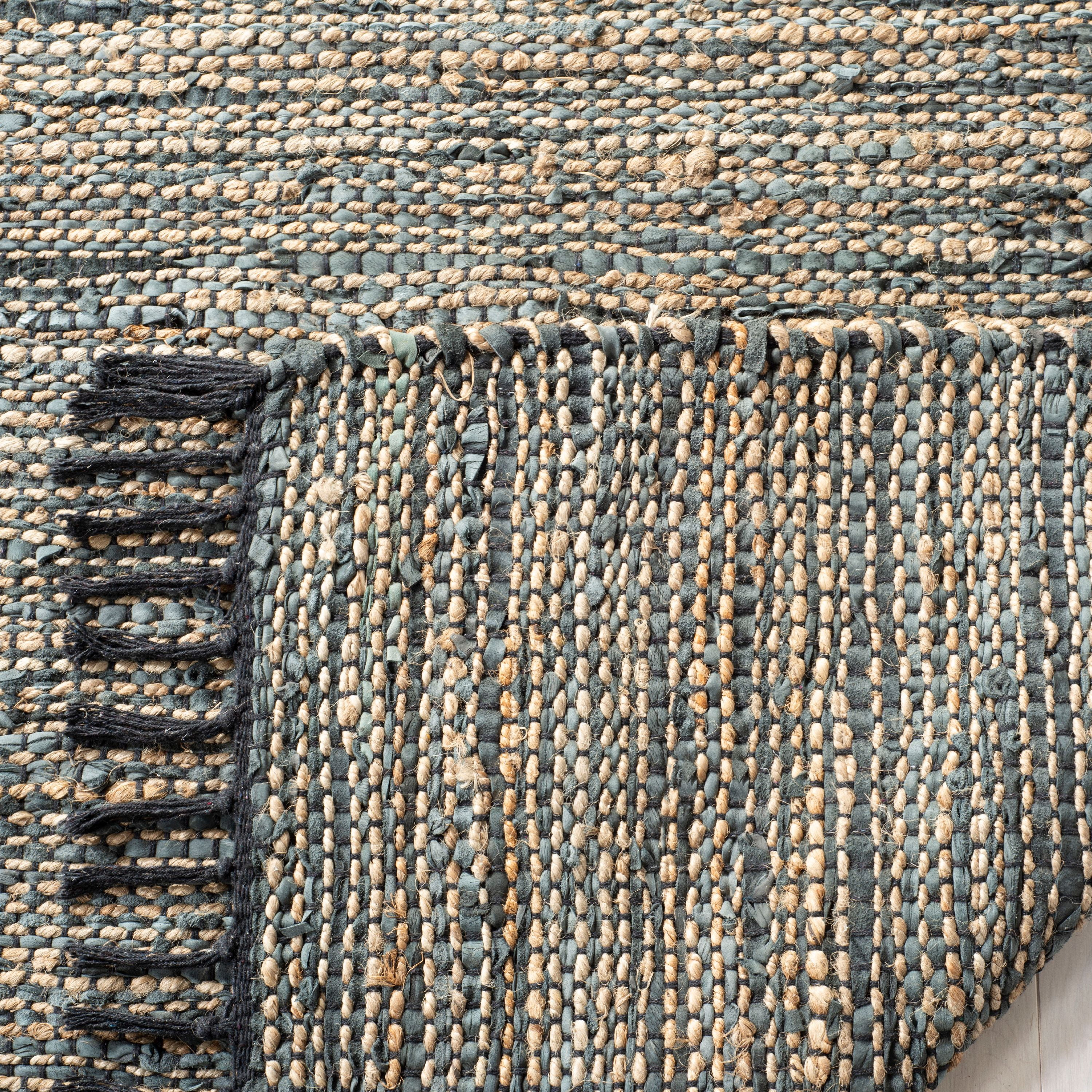 SAFAVIEH Vintage Leather Zharko Solid Braided Fringe Area Rug, Grey, 6' x 6' Square