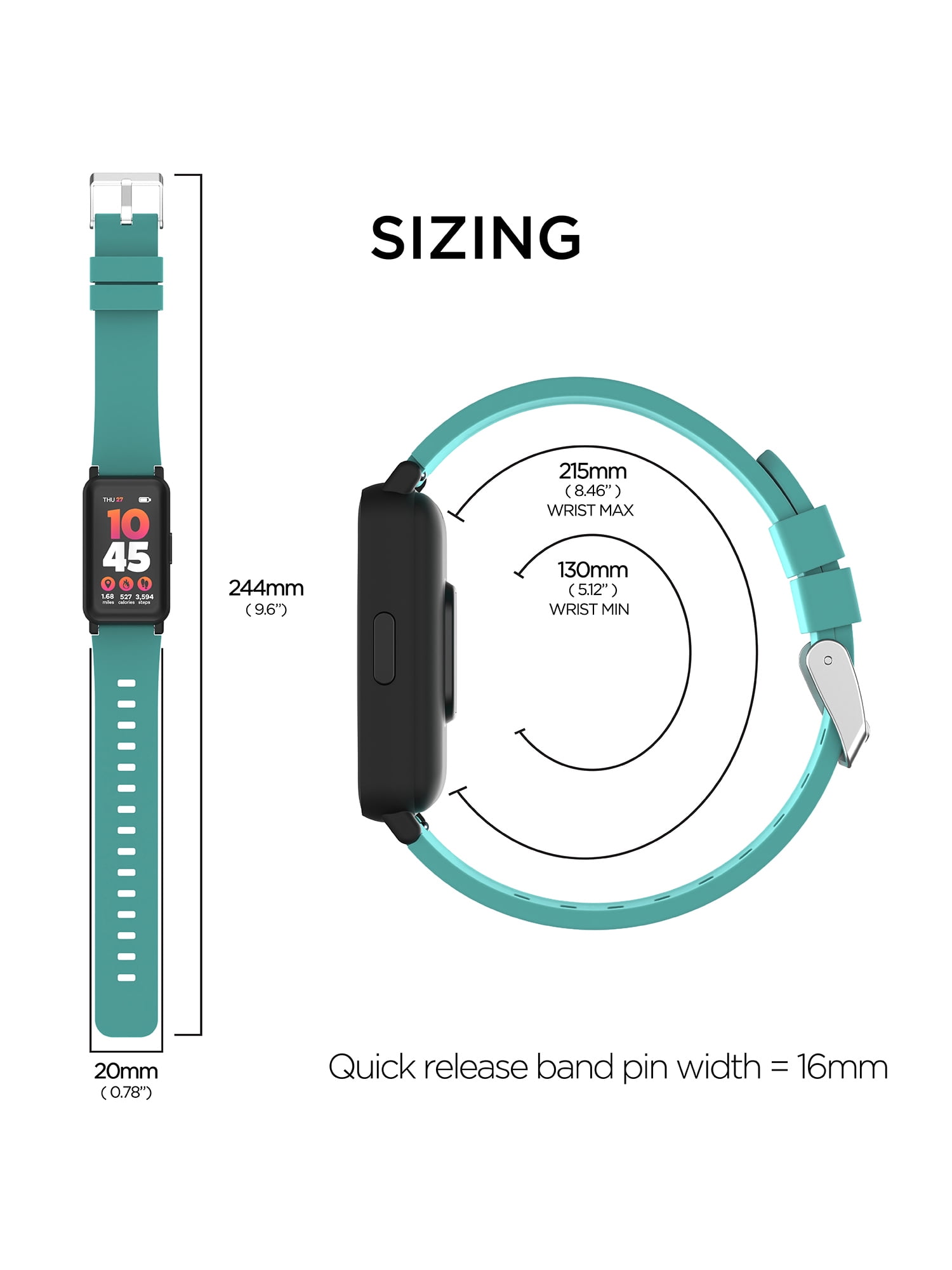 iTech Active 3 Unisex Adult Smartwatch Fitness Tracker, Ocean Green, Silicone Strap