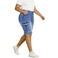 thumbnail image 4 of QERINTE Women Plus Size Jean Shorts Cargo Bermuda Shorts High Rise Casual Stretchy Womens Long Denim Shorts Summer Jorts, 4 of 6