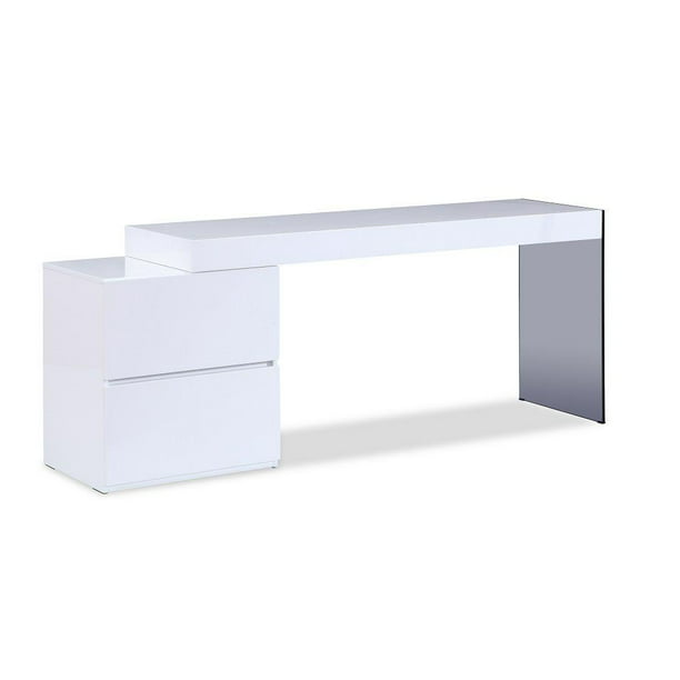 Modern Style White High Gloss 2 Drawers Office Desk J M Mia Walmart Com Walmart Com