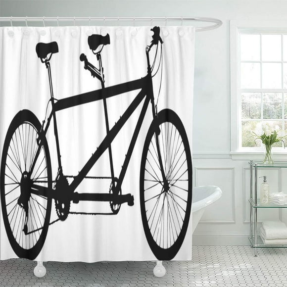 YUSDECOR Double Black Bicycle Tandem Bike White Silhouette Two Antique Bathroom Decor Bath Shower Curtain 66x72 inch