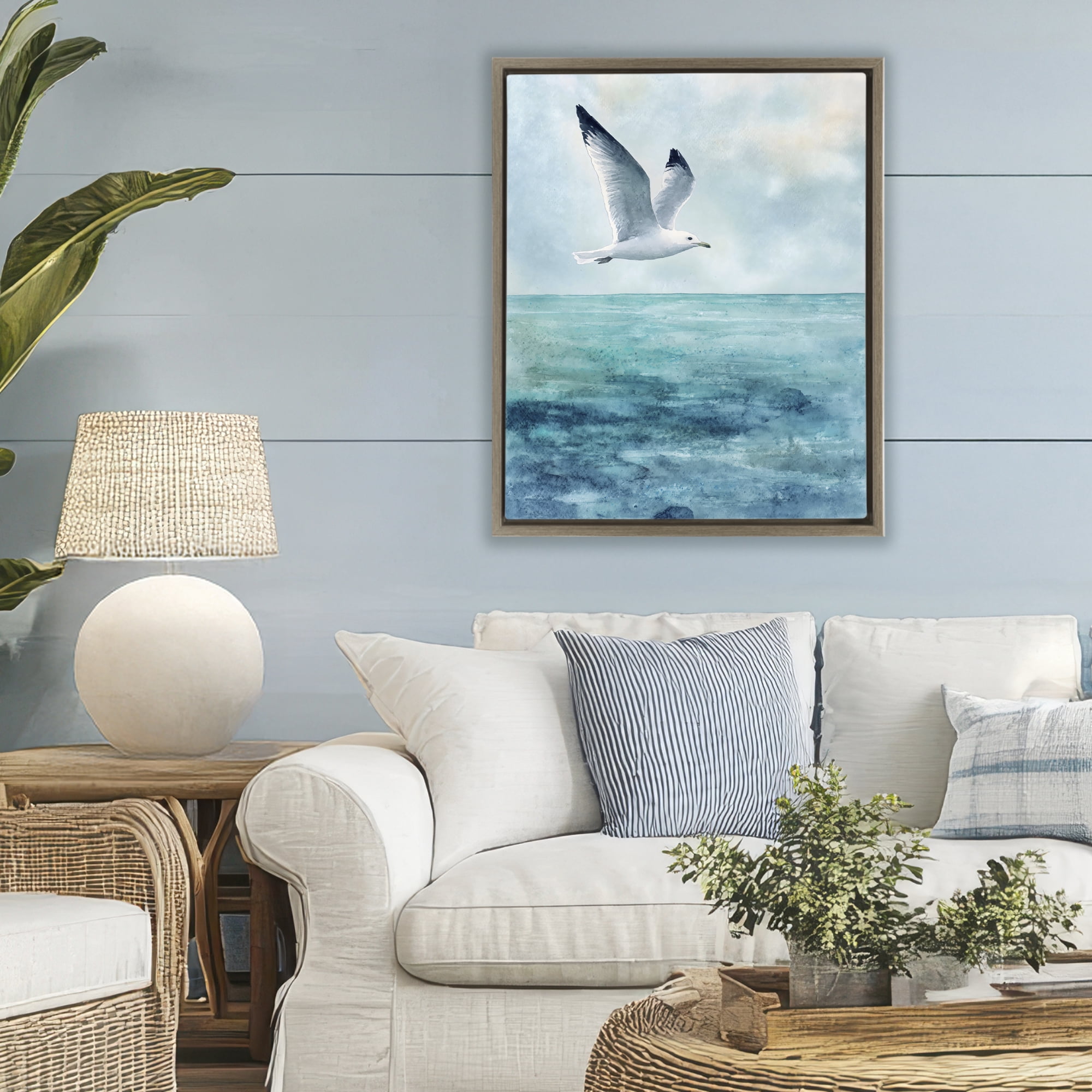 Stupell Industries Seagull With Black Tips Brown Framed Floater Canvas Wall Art, design by Franklyn Gregory