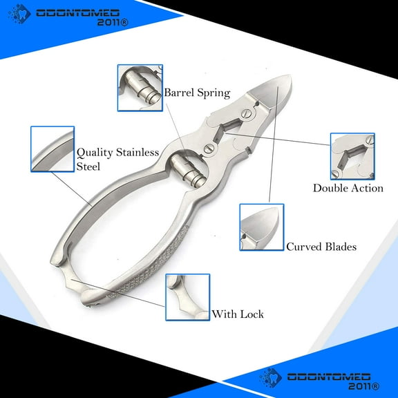 OdontoMed2011 Toe Nail Clippers Cantilever 15cm Curved Blade Stainless Steel