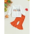 thumbnail image 2 of Ropa de otoño-invierno para niña, conjunto de sudadera con cuello redondo y pantalones acampanados con parches de calabaza, trajes de Halloween para niña pequeña, 2 of 7