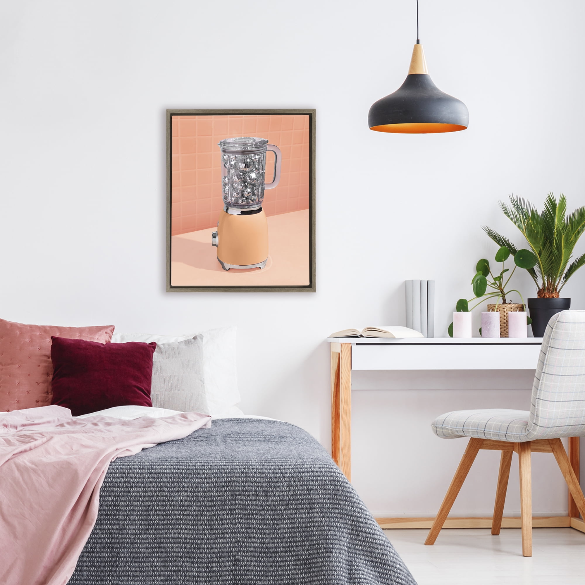 Orange Retro Disco Blender Brown Framed Floater Canvas Wall Art, design by LISH Creative