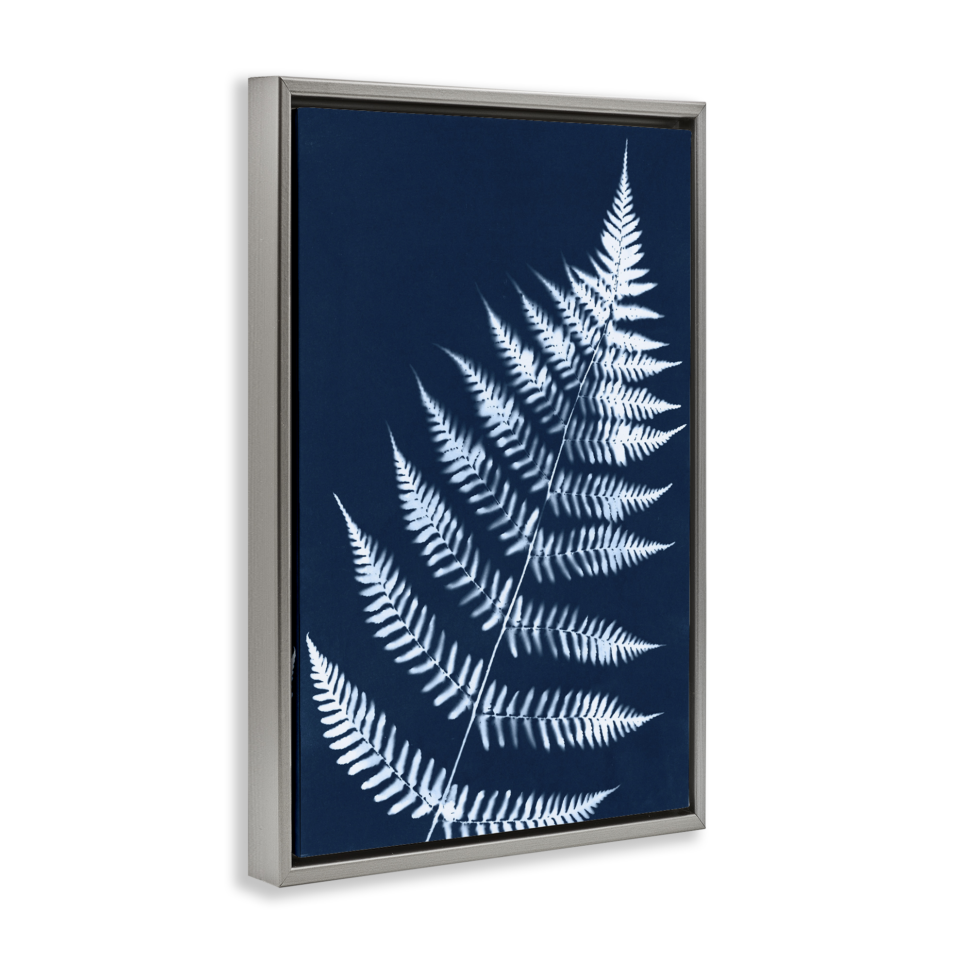 Stupell Industries Blue Fern Impression Botanical & Floral Painting Gray Floater Framed Art Print Wall Art, 21 x 31