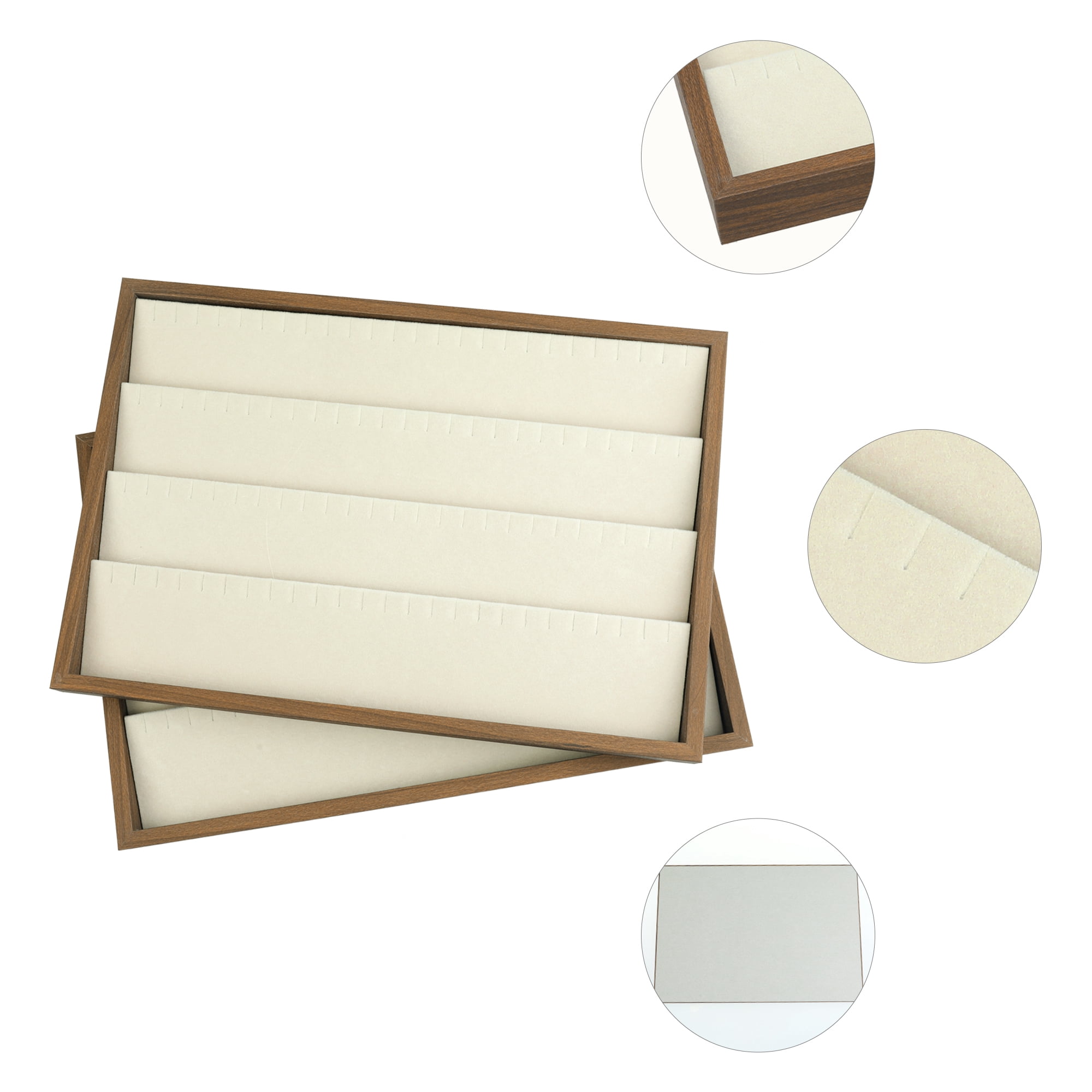 Unique Bargains Set of 2 Stackable Velvet Jewelry Organizer Trays with Removable Dividers Brown-Earrings Tray