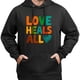 thumbnail image 3 of Sudadera con Capucha de Frase Positiva "Love Heals All" con Colores Vibrantes, 52% Algodón 48% Poliéster para Hombres y Mujeres, 3 of 5