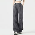thumbnail image 2 of Lenpel Cargo Pants for Women Lightweight High Waisted Drawstring Wide Leg Lounge Pants Baggy Casual Trousers 2025, 2 of 7