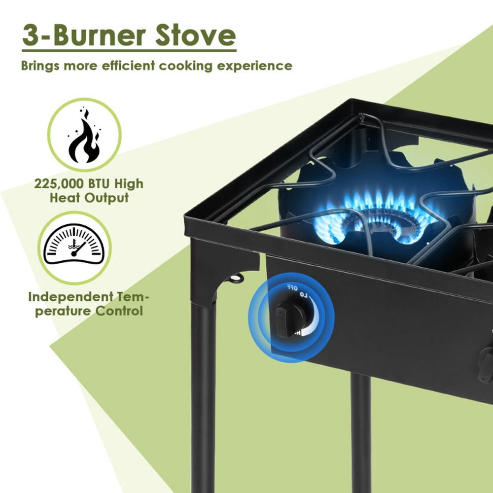Spaco 225 000-BTU Portable Propane 3 Burner Gas Cooker, Camp Stove for Outdoor Cooking