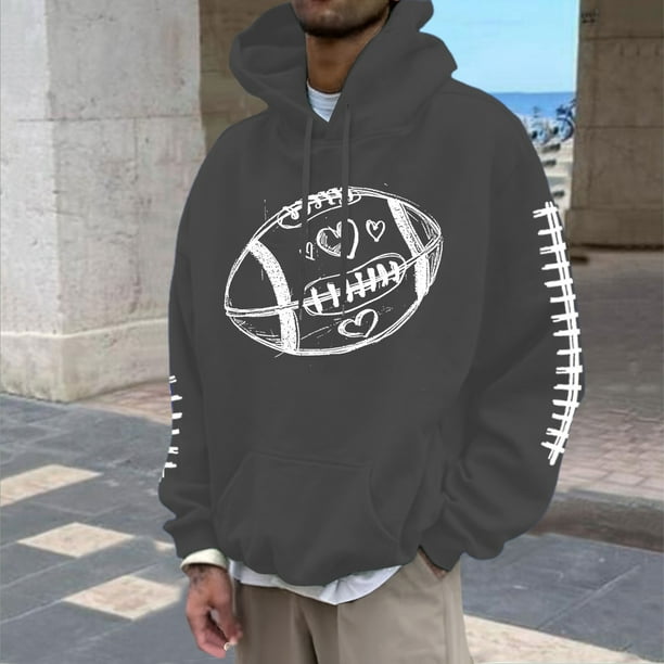 MHFRRA Sudadera con Capucha para Hombre, con Estampado de Fútbol, Informal, Holgada, Cómoda, de Manga Larga, Suave, para Uso Diario En Otoño E Invierno Gris oscuro
