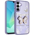thumbnail image 3 of For Samsung A16 5G Splendid Glitter Butterfly Design Stand with Metallic Edges Hybrid Case - Dark Purple, 3 of 3
