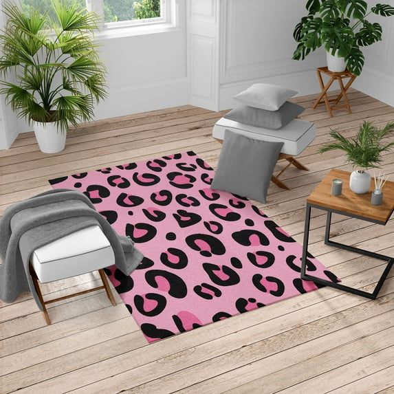 Animal Turkish Area Rug, Leopard Animal Skin Pattern in Abstract Style Wild Safari Jungle Theme, Soft Carpet for Living Room Decor with Distressed Look, 2.6' x 5', Blush Pink, by Ambesonne