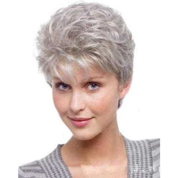 Silver gray short hair curly wig for women European and American style fashion styling wig