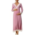 thumbnail image 2 of cheibear Womens Sleepwear Soft V Neck Long Sleeve Rayon Nightshirt Midi Nightgowns, 2 of 4