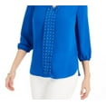 thumbnail image 3 of JM Collection Women's Solid Studded Pleated Blouse Blue Steel Size Large, 3 of 4