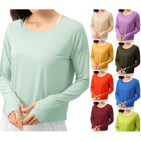 HAOTAGS Women UPF 50  Athletic Shirts,Long Sleeve Lightweight Moisture-Wicking Sun Protection Top Blue 2XL
