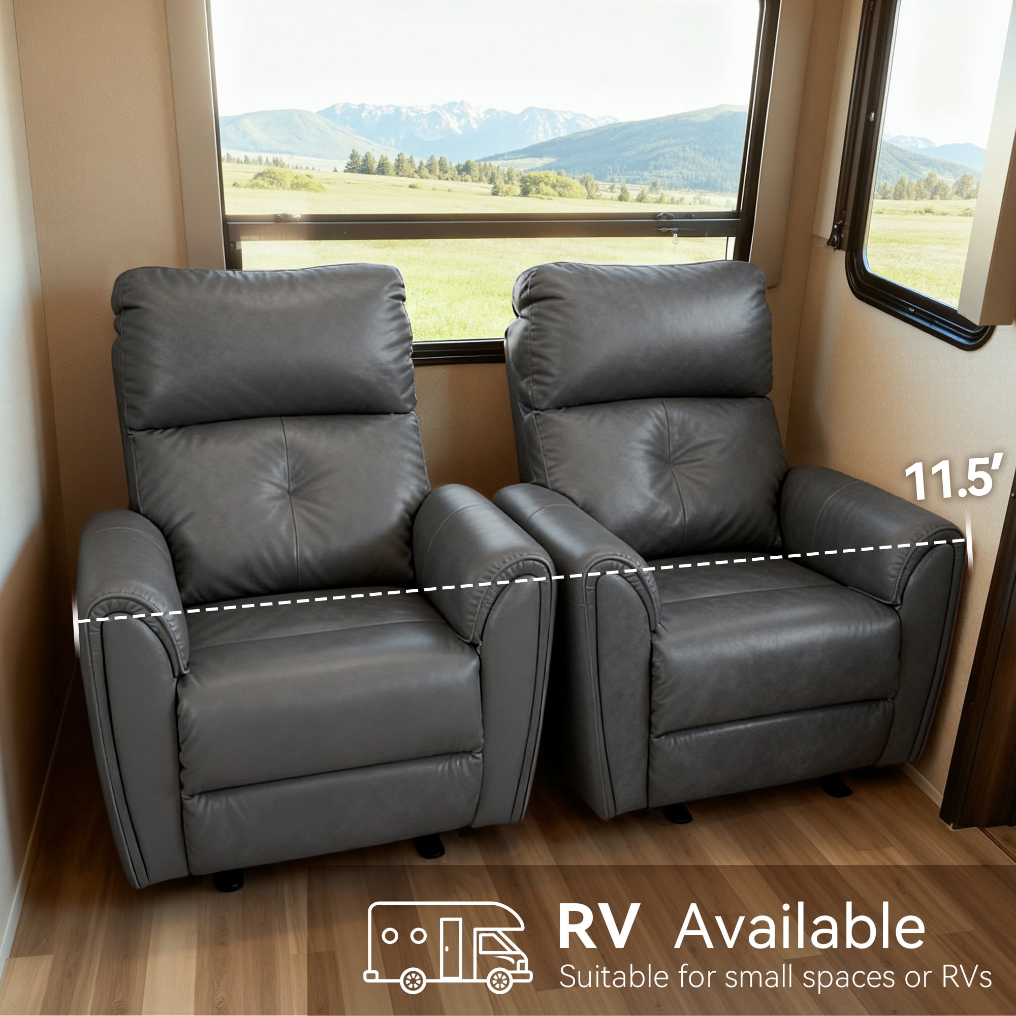 MCombo Zero Wall Hugger Power Recliner Chair for Small Spaces, FSC Certified, Faux Leather, Dark Grey