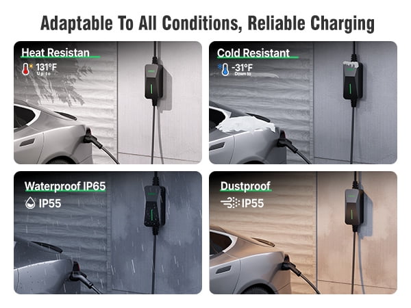 CALION 32A Level 2 Portable EV Charger, 240V Smart Electric Vehicle Charging Station with 25FT Cable, NEMA 14-50 Plug, LED Indicator, IP65 Waterproof for Indoor/Outdoor J1772 EVs
