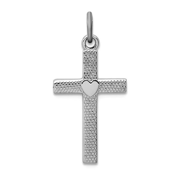 925 Sterling Silver Solid Textured Polished Religious Faith Cross Pendant Necklace With Love Heart 22x12mm Wide Pendant