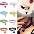 thumbnail image 3 of Yesbay Punk Gothic Women Love Heart Pendant Faux Leather Choker Collar Necklace Bracelet-Rose Red, 3 of 7