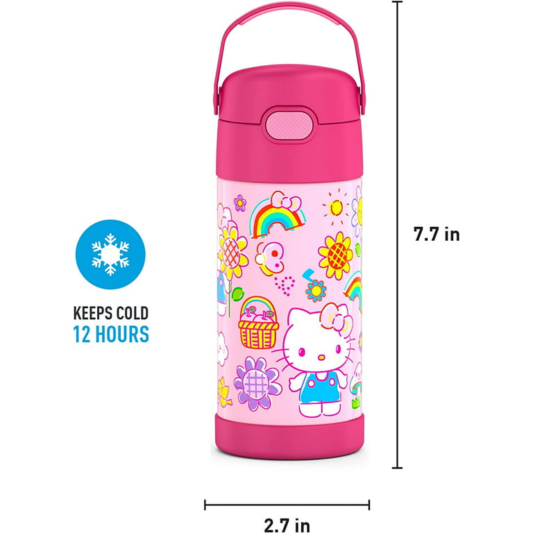 Hello Kitty Thermos Insulated Kids Water Bottle Pink Silver Sanrio 10oz
