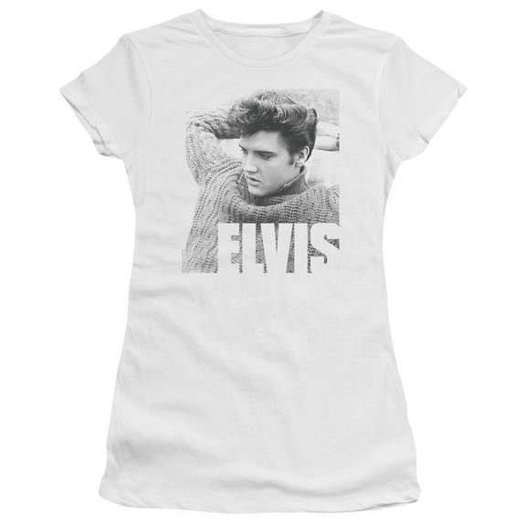 Trevco ELV813-JS-4 Elvis Presley & Relaxing Short Sleeve Junior Sheer T-Shirt, White - Extra Large