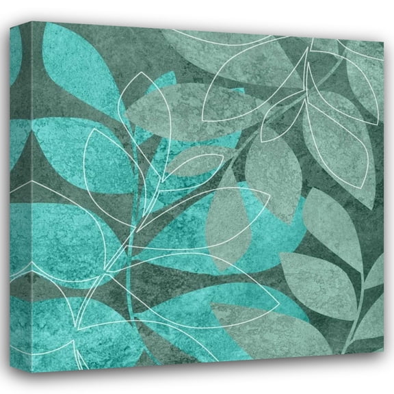 Kristin Emery 28x28 Gallery Wrapped Canvas Wall Art Titled - Teal Leaves II