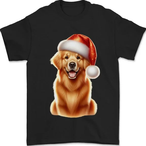 Kiraa Tee With Golden Retriever Dog Xmas Hat Mens Womens S-5Xl T-Shirt
