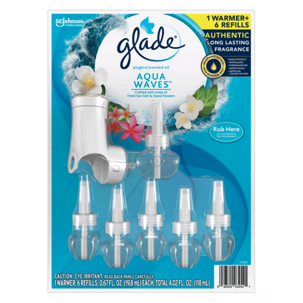 Glade PlugIns Scented Oil, Warmer + 6 RefillsAqua Waves
