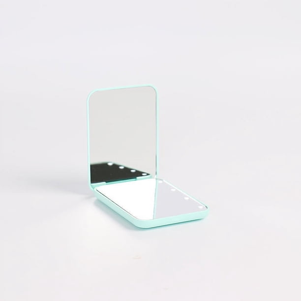 Espejo de maquillaje plegable portátil de mano con luz LED, 8 luces, espejo con batería de 2 aumentos, regalo