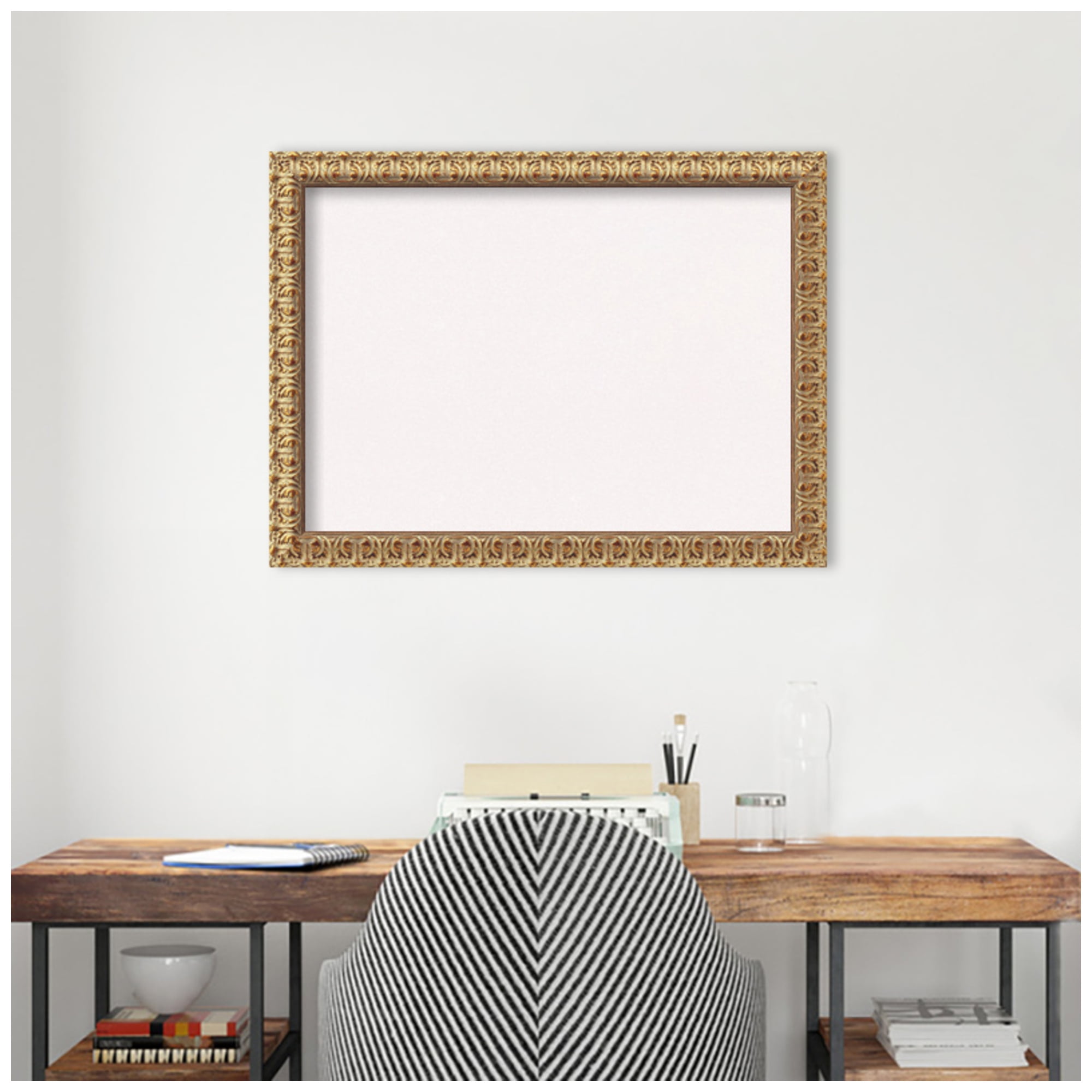 Amanti Art White Cork Board Wood Framed Florentine Gold Bulletin Board 31 in. x 23 in.