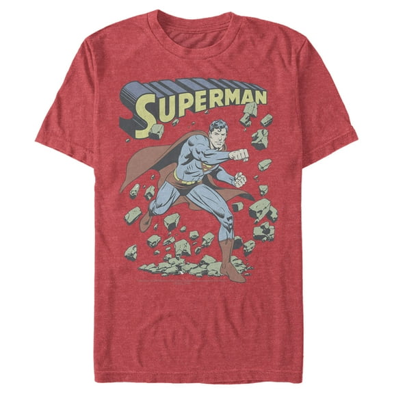 Men's Superman Hero Smash Barriers Graphic Tee Red Heather Large