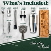 Mixology Bartender Kit: 10-Piece Bar Tool Set with Stylish Bamboo Stand - Perfect Home Bartending Kit and Martini Cocktail Shaker Set, Silver