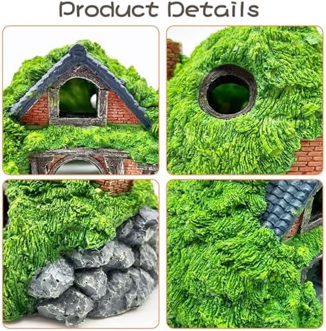 Fish Tank Hobbit Decorations,Resin Small Fish Cave Hideout House,Aquarium Decor Hide Hole Shelter Hut Ornaments Mini Garden Decorating Accessories