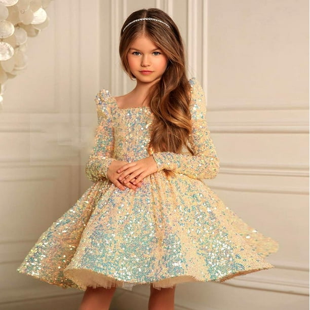 Vestido infantil Vestido abullonado para niña Vestido de moda nacional de Navidad Vestido de manga larga Vestido de princesa para niña de nicho