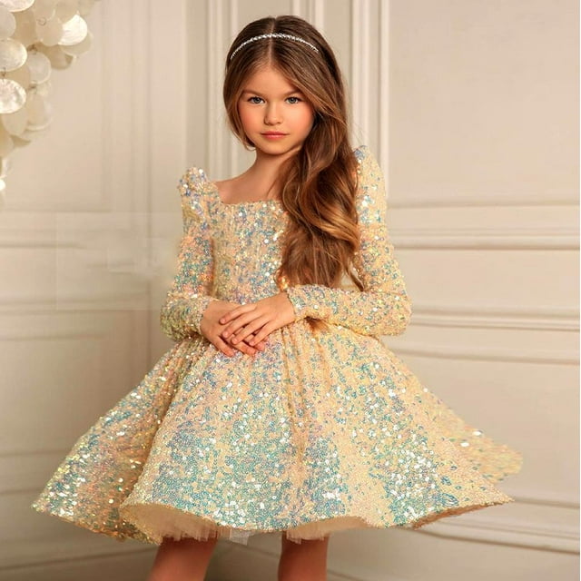 Vestido infantil Vestido abullonado para niña Vestido de moda nacional de Navidad Vestido de manga larga Vestido de princesa para niña de nicho