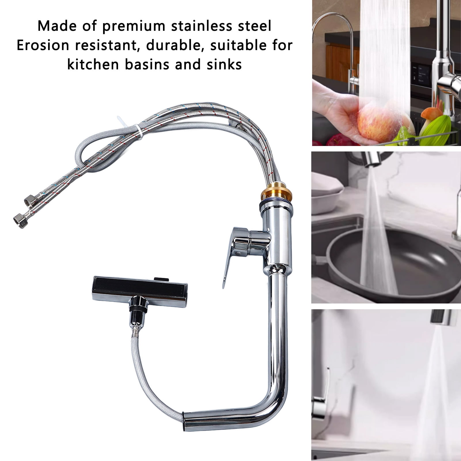 BIMZUC Kitchen Faucet with Pull Down Sprayer Stainless Steel 360 Degree Rotation Single Handle Sink Mixer Tap for Laundry Bathroom Commercial Farmhouse RV Utility Sink High Arc
