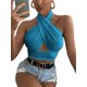 thumbnail image 3 of Las mujeres de criss-cross patrón hueco camiseta sin mangas, sexy slim fit sin mangas sin tirantes superior, 3 of 5