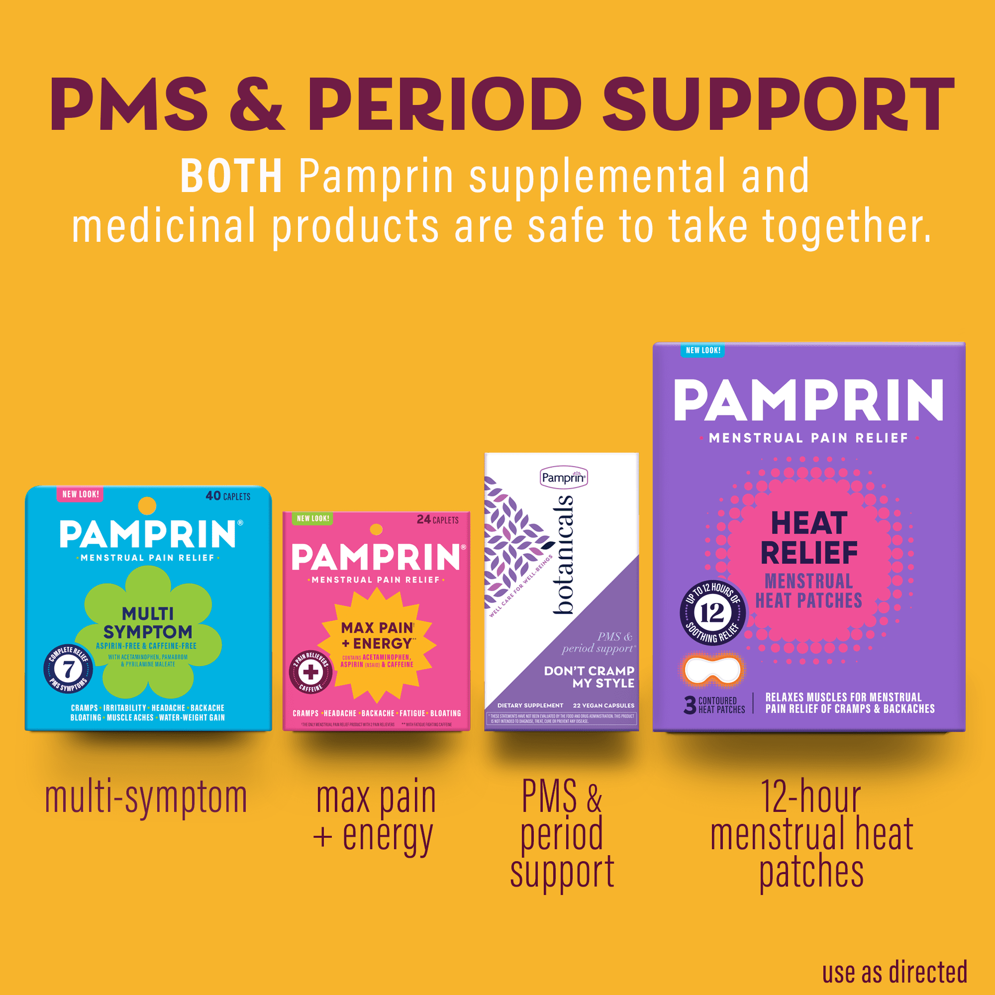(3 pack) Pamprin Maximum Strength Pain + Energy Menstrual Pain Relief Caplets, 24 Ct