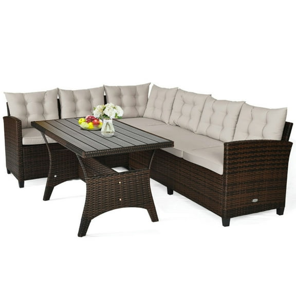 YYAo Patio Furniture Set, Outdoor Patio Set,3 Pieces Hand-Woven Rattan Outdoor Sofa Set with Dining Table